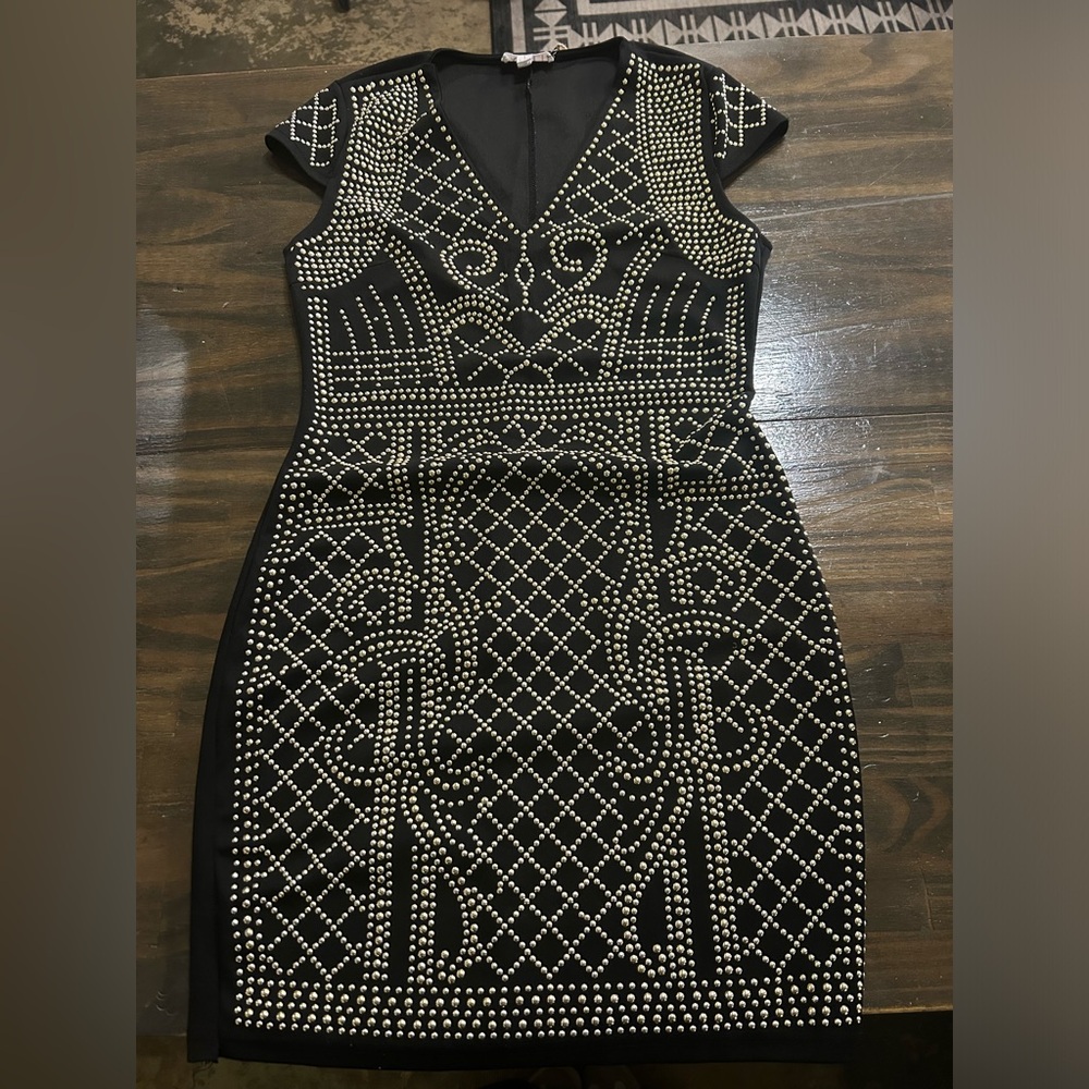 Elegant Black Studded Dress Y2K A’gaci